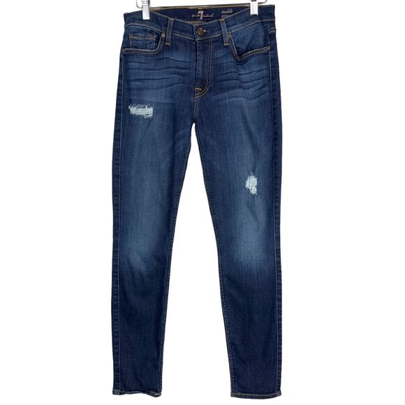 7 For All Mankind Gwenevere Ankle Jeans Women's Blue Denim‎ Cotton Distressed 28 - Picture 1 of 8
